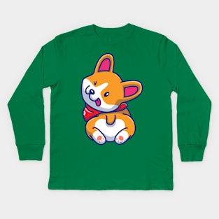 Cute Corgi Lying Prone Cartoon Kids Long Sleeve T-Shirt